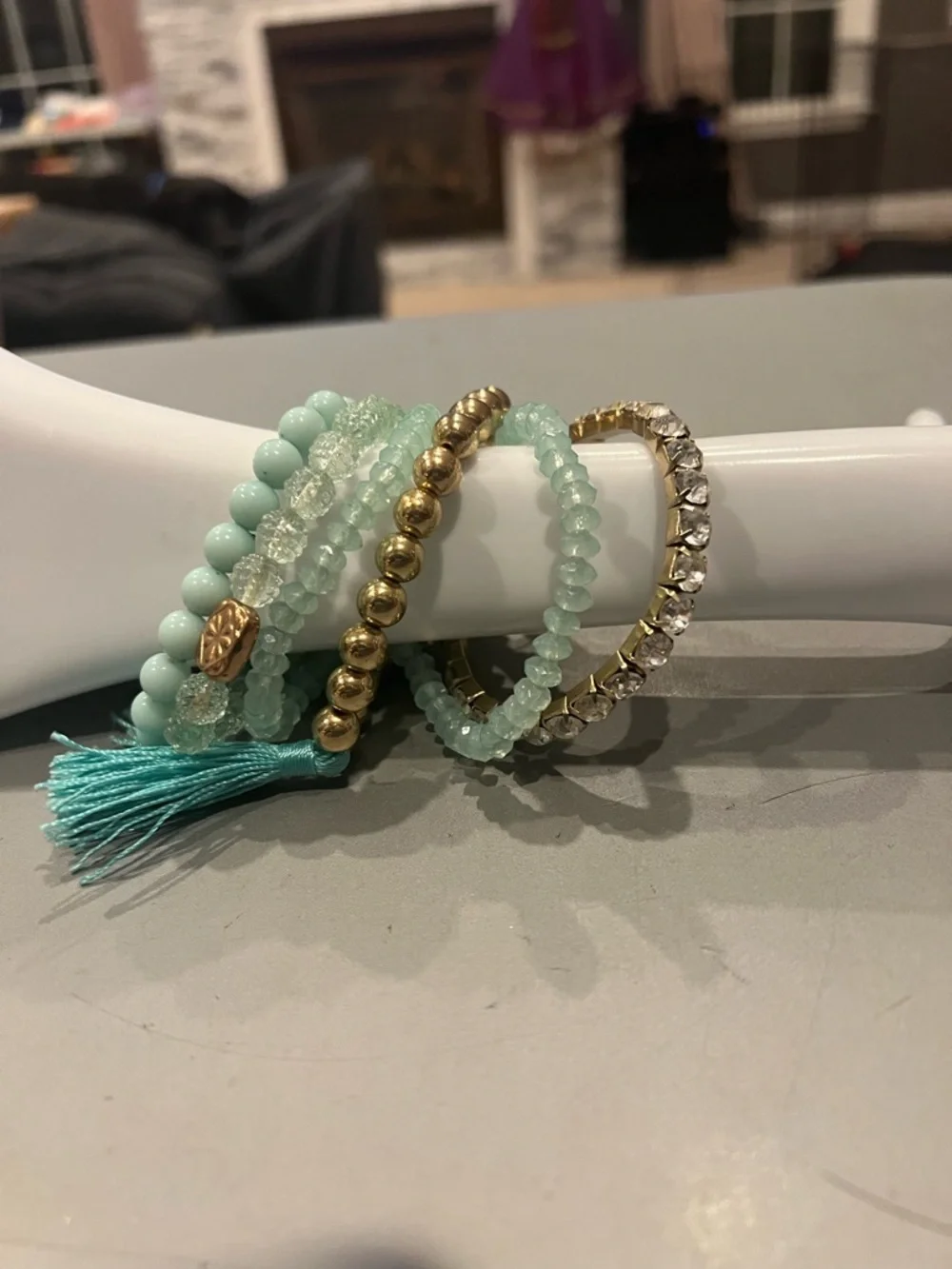 Beaded Bracelet Set – Stackable Multi-Layered Boho Bangles Beads & Tassel